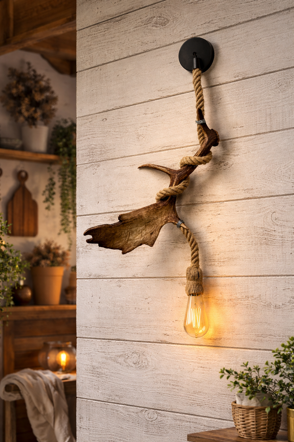 Handcrafted Deer Horn Hanging Light
