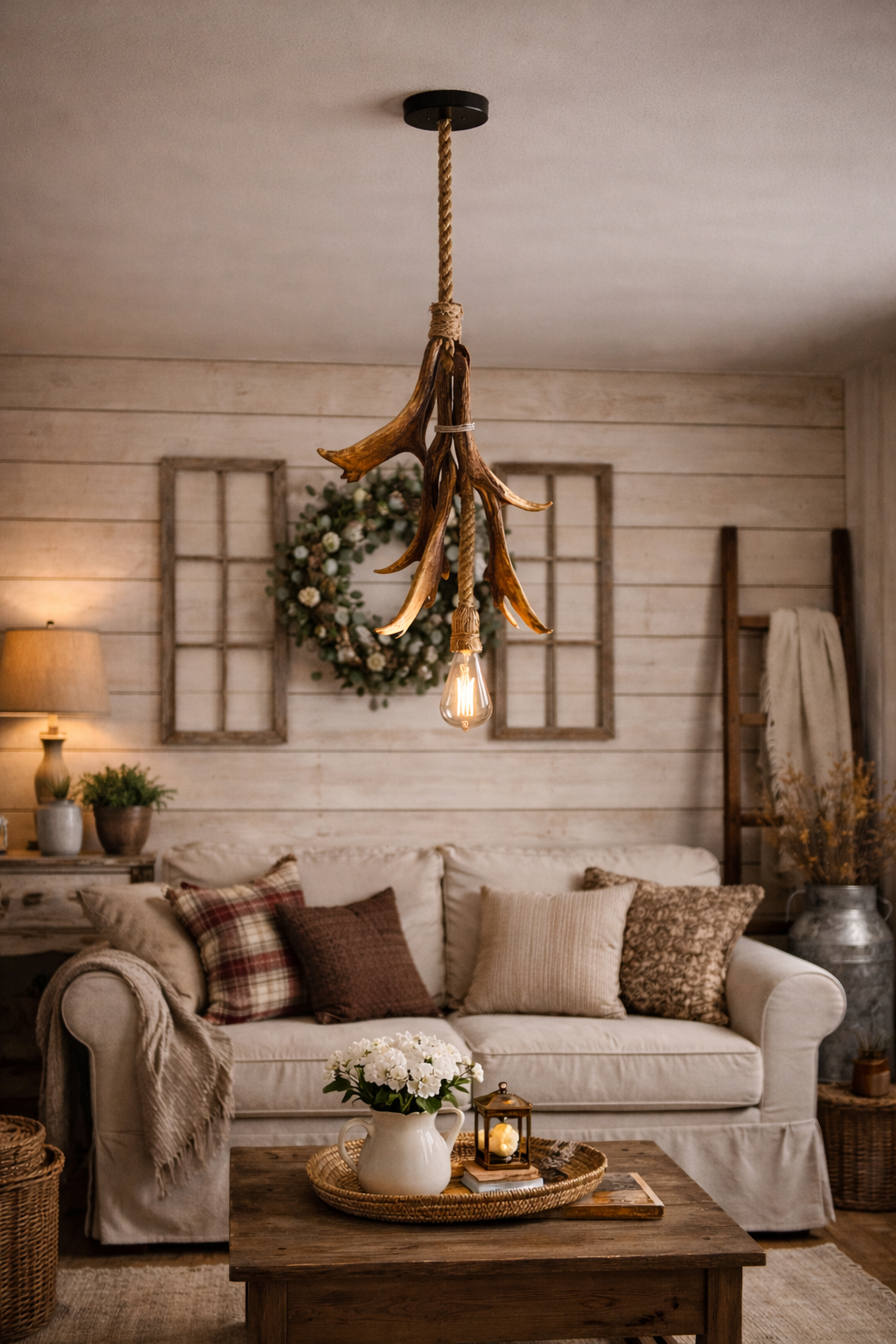 Handcrafted Deer Horn Ceiling Light