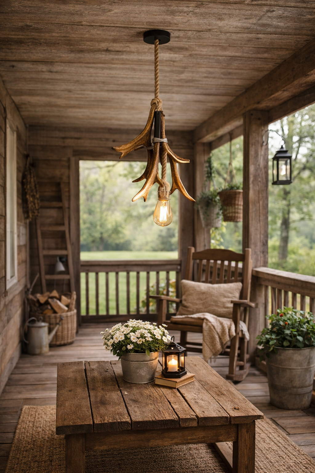 Handcrafted Deer Horn Hanging Light