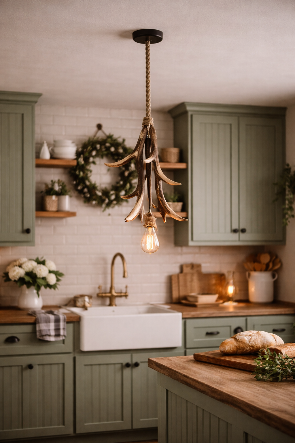 Handcrafted Deer Horn Hanging Light