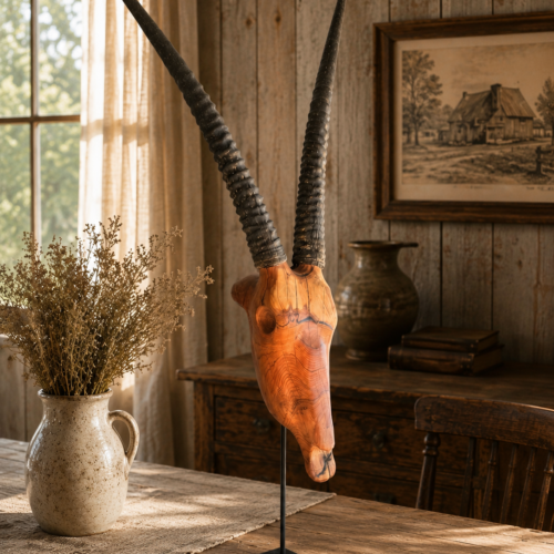 Oryx Wooden Skull with stand