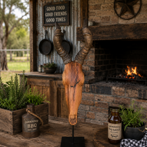 Red Hartebeest Wooden Skull with stand